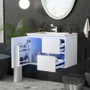 Mobile bagno sospeso 76x46x50 cm con lavabo e luce LED