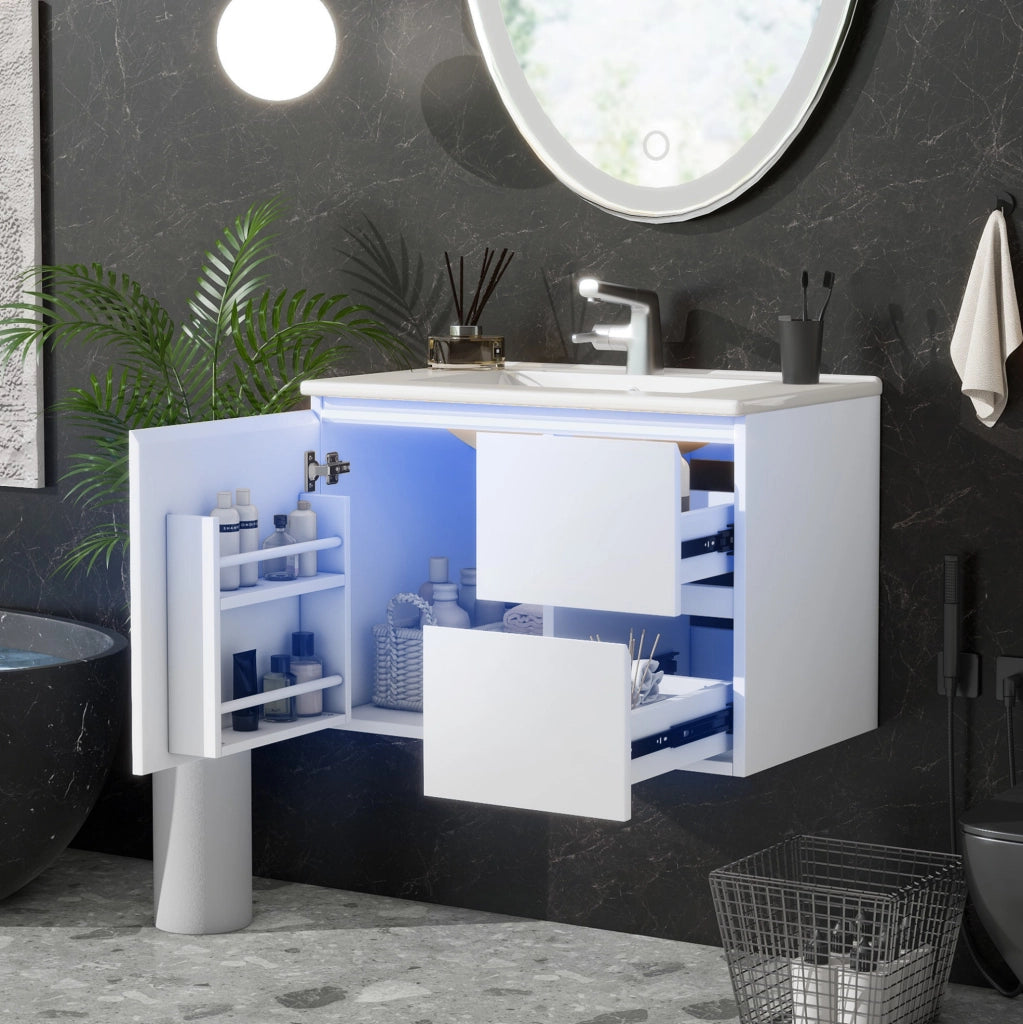 Mobile bagno sospeso 76x46x50 cm con lavabo e luce LED