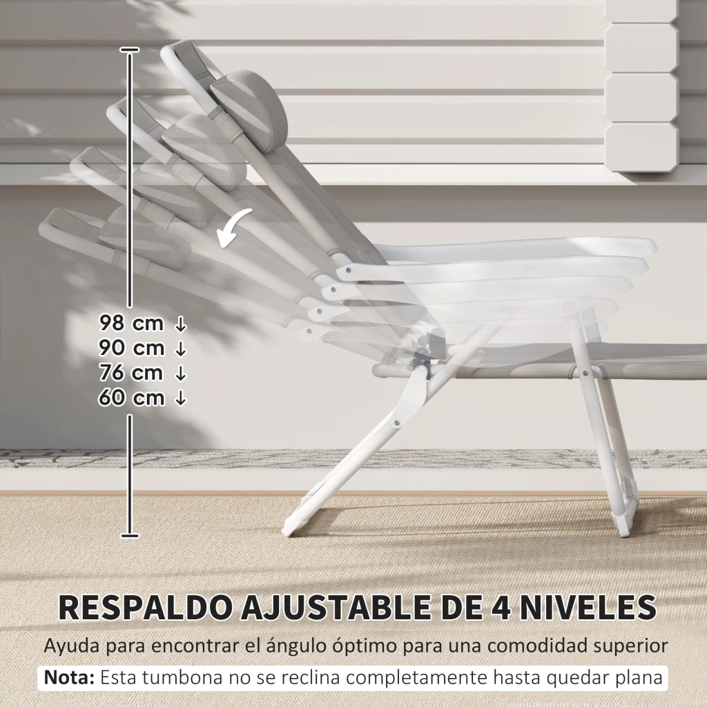 Poltrona Pieghevole con Schienale Regolabile ¨C Zephmum ¨C Grigio e Bianco 160x66x98 cm