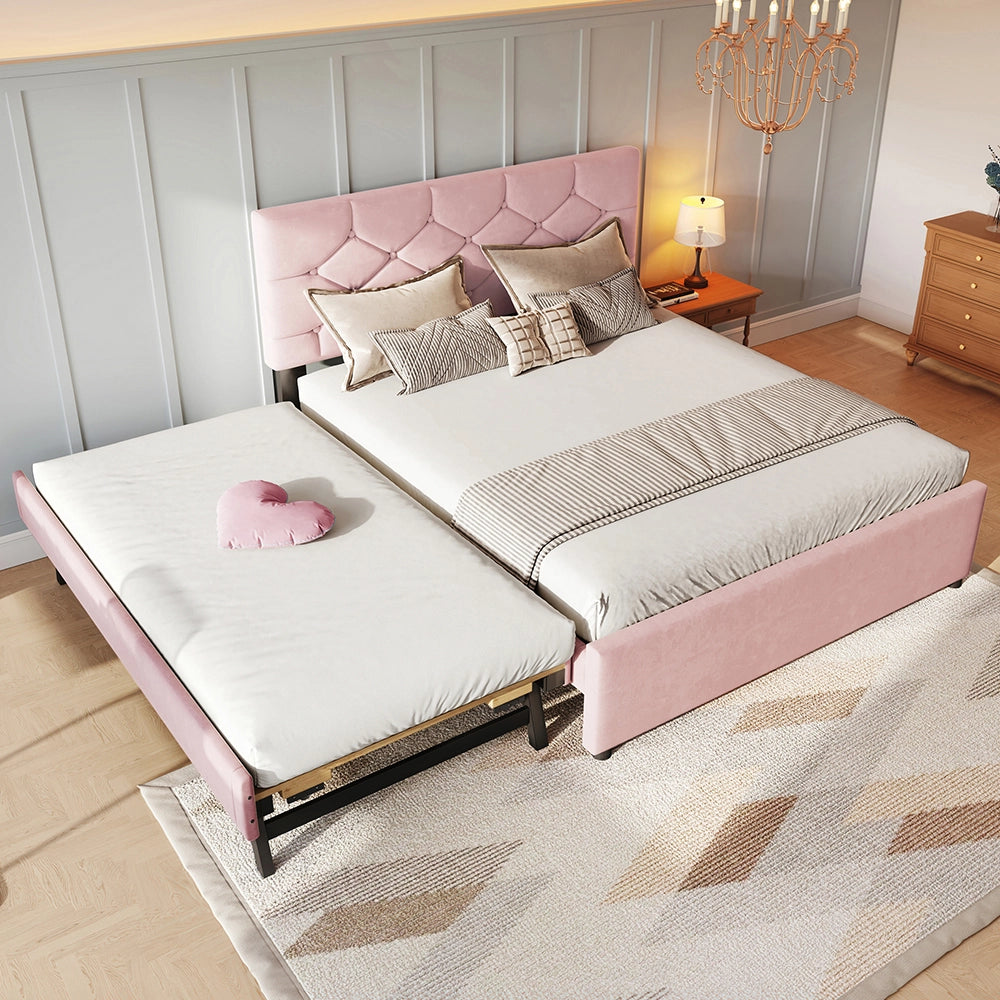 Letto-Xylo-140x200 cm-veluto, cassetto, doghe, minimalista, rosa