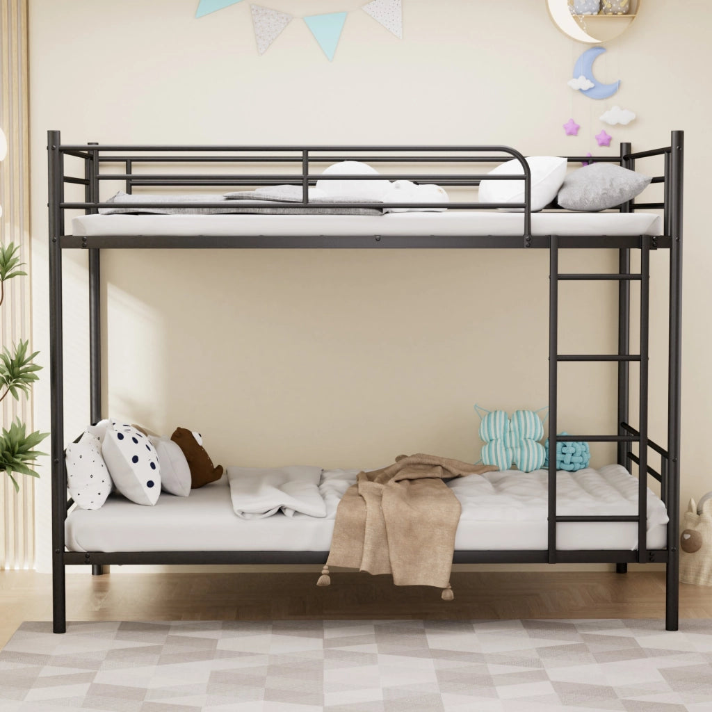 Letto a castello in acciaio 90 x 190 cm con scala e parapetto; nero