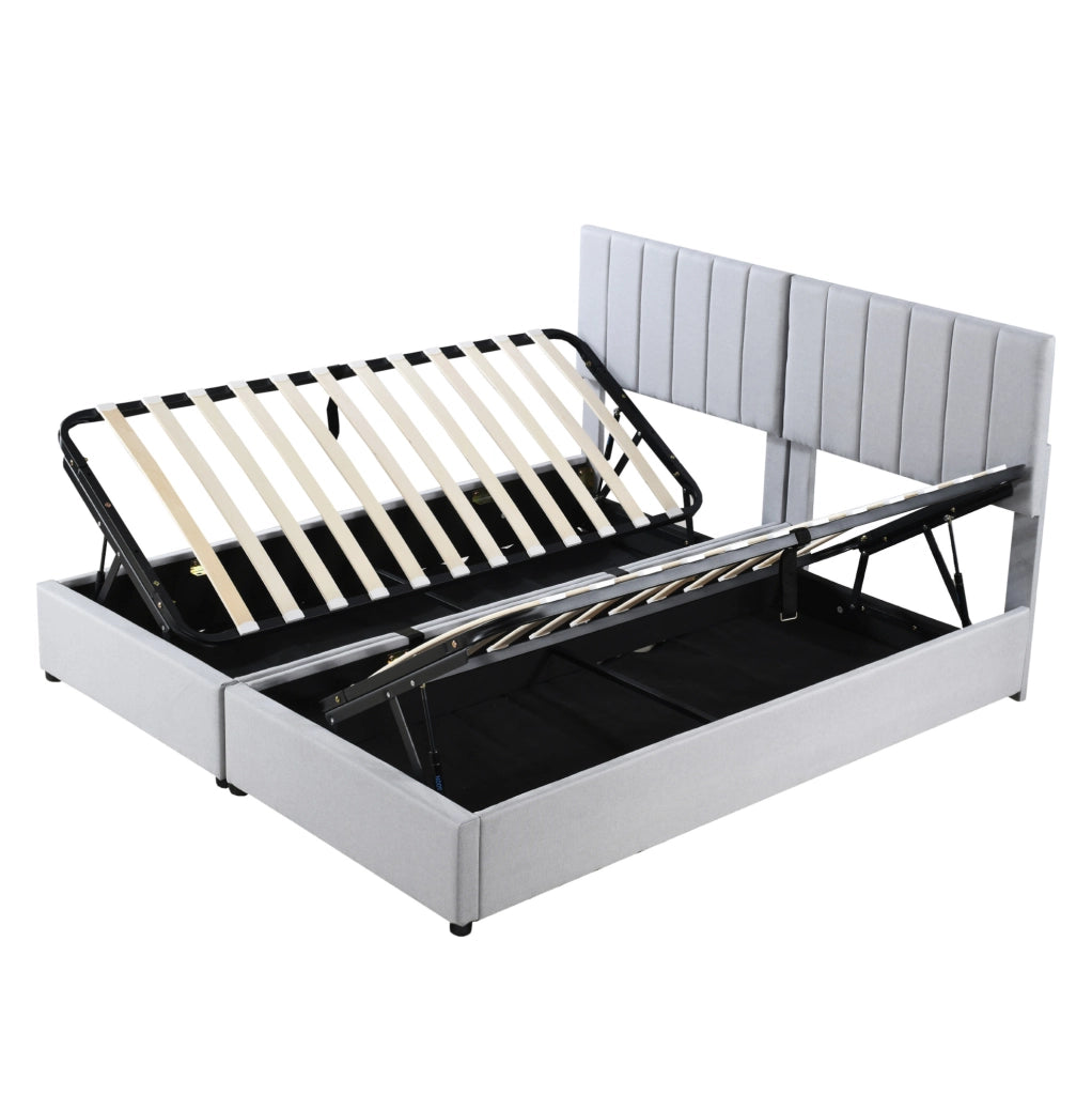 Letto matrimoniale imbottito 180x200 cm con contenitore idraulico; trasformabile in due letti singoli; grigio