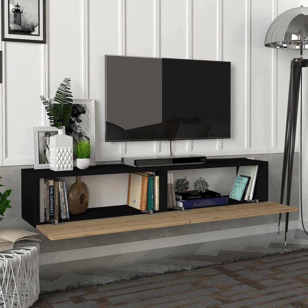 Toivakka Mobile TV da Parete 135x31x25 cm Nero / Effetto Rovere [en.casa]