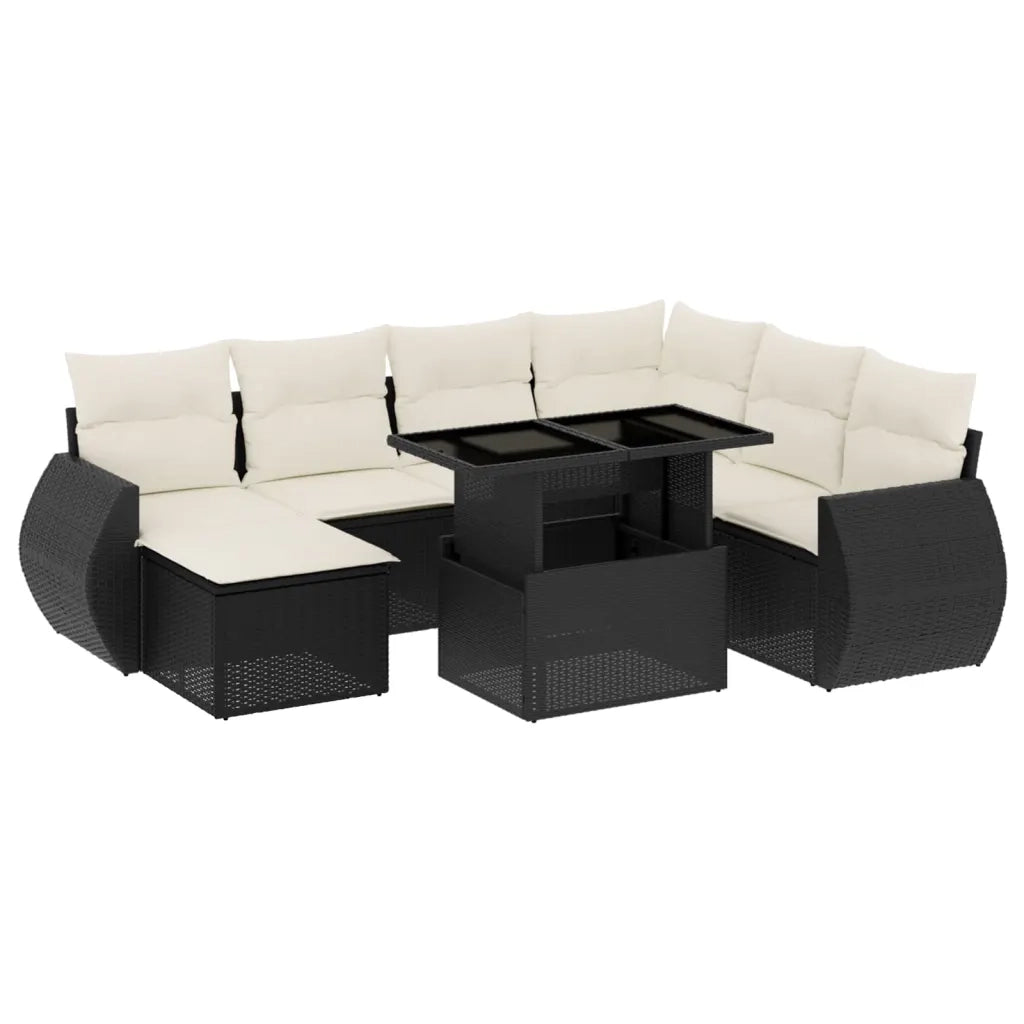 Set Divani da Giardino con Cuscini 8 pz Nero in Polyrattan