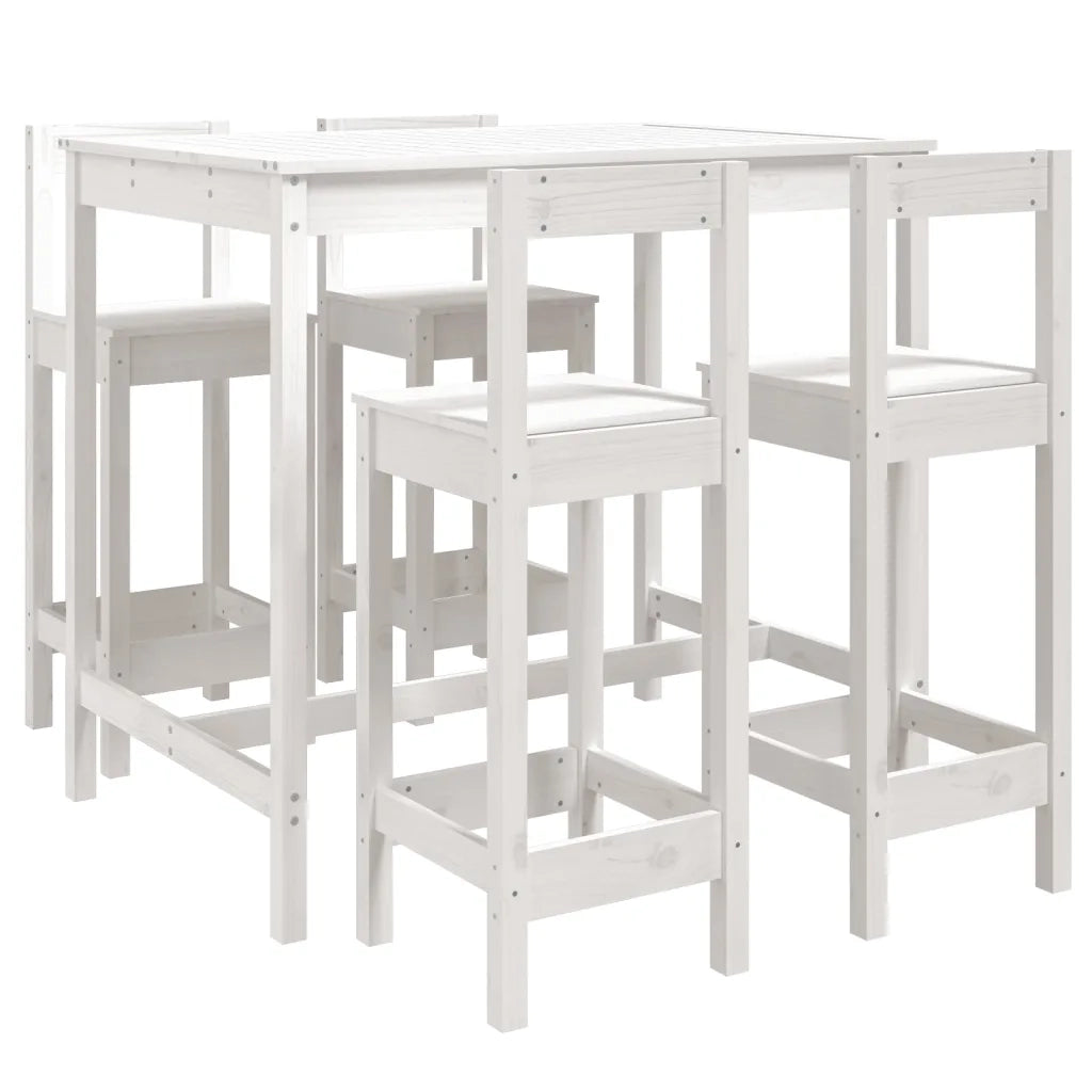 Set Bar da Giardino 5 pz | Set Salotto da Giardino Bianco in Legno Massello di Pino