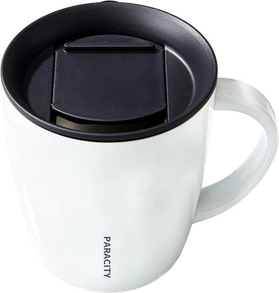 Moka 350 ml, tazza termica in acciaio inossidabile con coperchio e manico, bollitore a doppia parete a vuoto, tazza per campeggio, tazza isolata in acciaio inossidabile per caffè (bianca)
