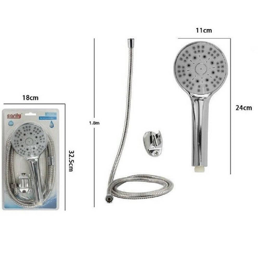 Trade Shop - Kit Doccetta Doccino Soffione Bagno Doccia Tonda Con Laccio 1,8 Mt Staffa 69316 -