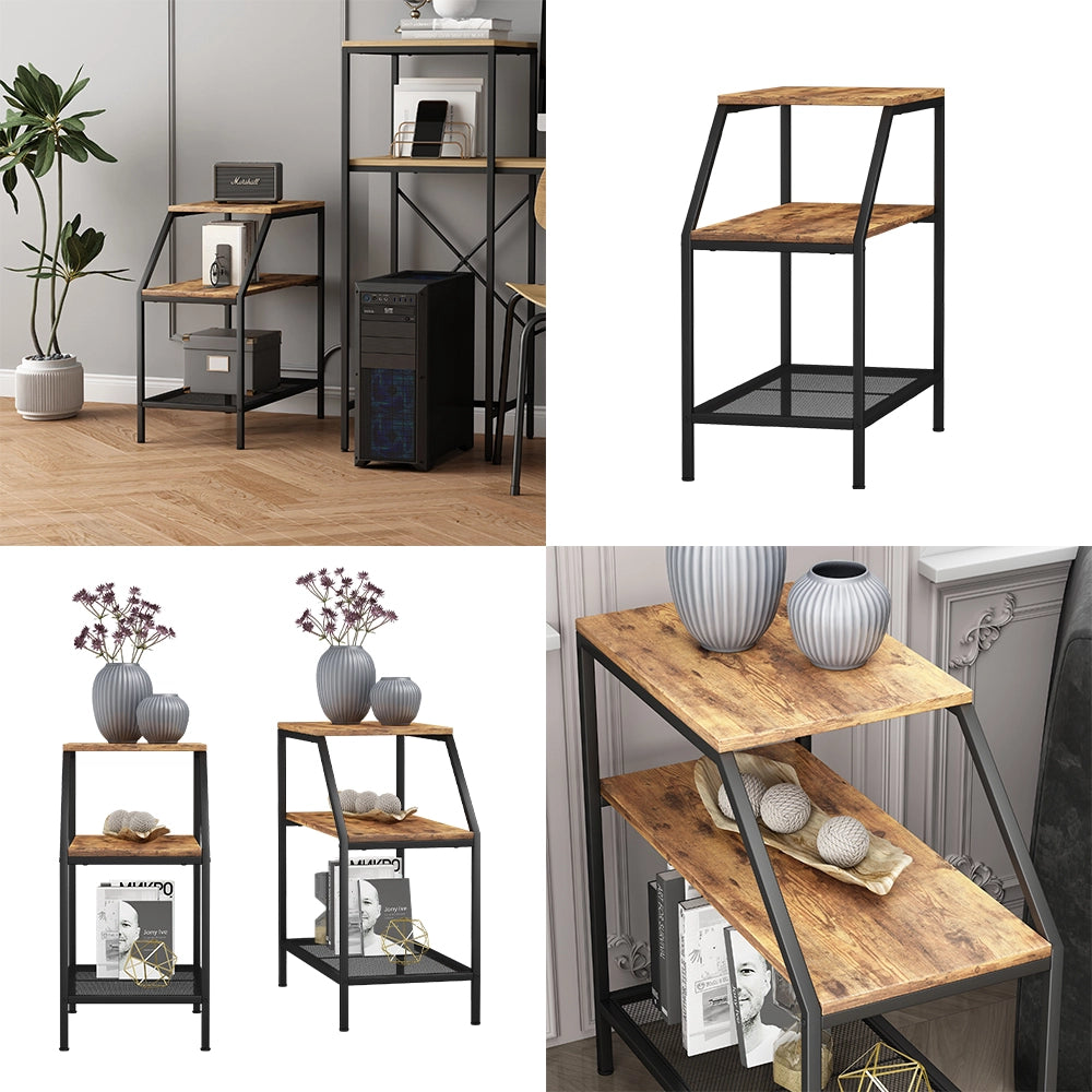 Vicco Tavolino da salotto Rovere rustico 30 x 60 cm con 2 scomparti aperti