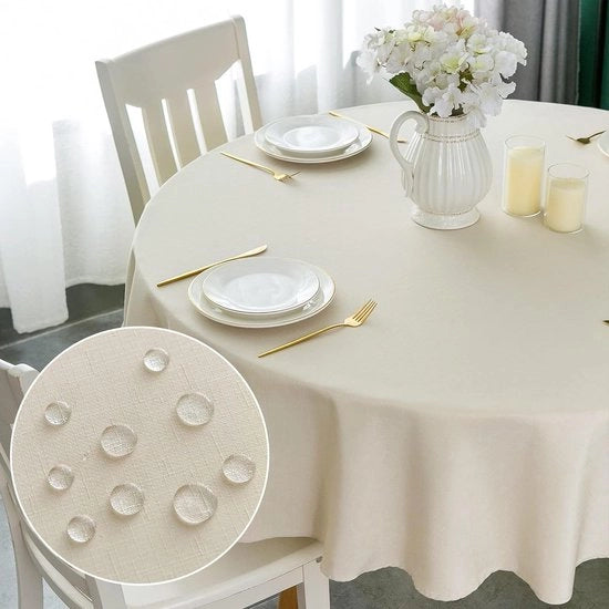 Tavolo rondo coprente - impermeabile - lusso impermeabile beige diametro 120 cm materiale impermeabile polyester - robusto - tessuto duraturo - alta qualità look per tavolo sala da pranzo ristorante protezione (beige diametro 120 cm)