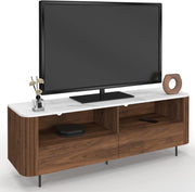 140 cm MARLA mobile TV effetto doghe in noce con 2 cassetti e piano in marmo bianco ALASKA