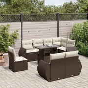 Set Divani da Giardino 9pz con Cuscini Marrone in Polyrattan