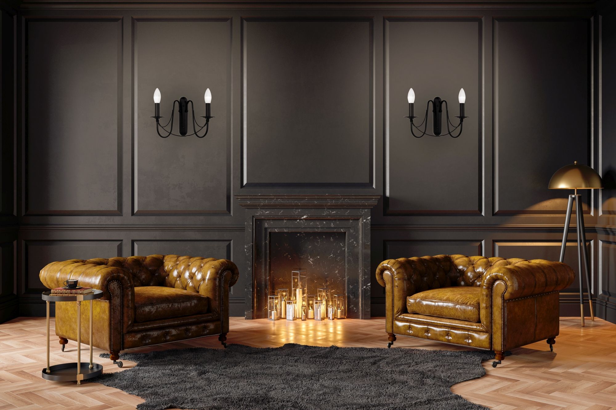 Lampada Da Parete Rustica Classica Nera APP646-2W