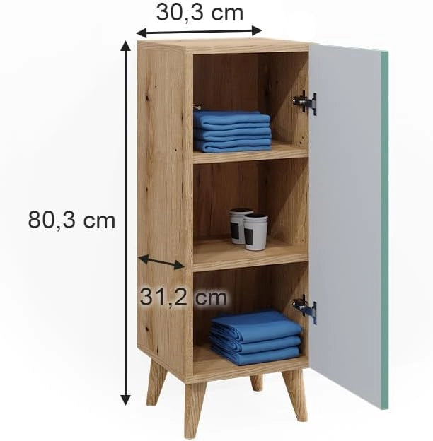 Mobiletto bagno Rudi, Verde menta, 30.3 x 80.3 cm con porta, con meccanismo push-to-open e struttura combinabile