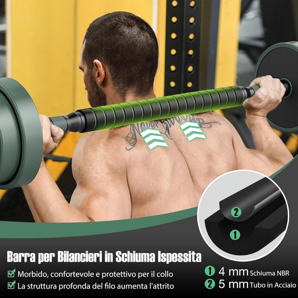 Set di Manubri Regolabili, Set di Pesi Liberi con Connettore, Attrezzi da Palestra Domestica 4 in 1 Include Bilanciere, Manubri, Kettlebell & Supporto per Flessioni per Donne e Uomini