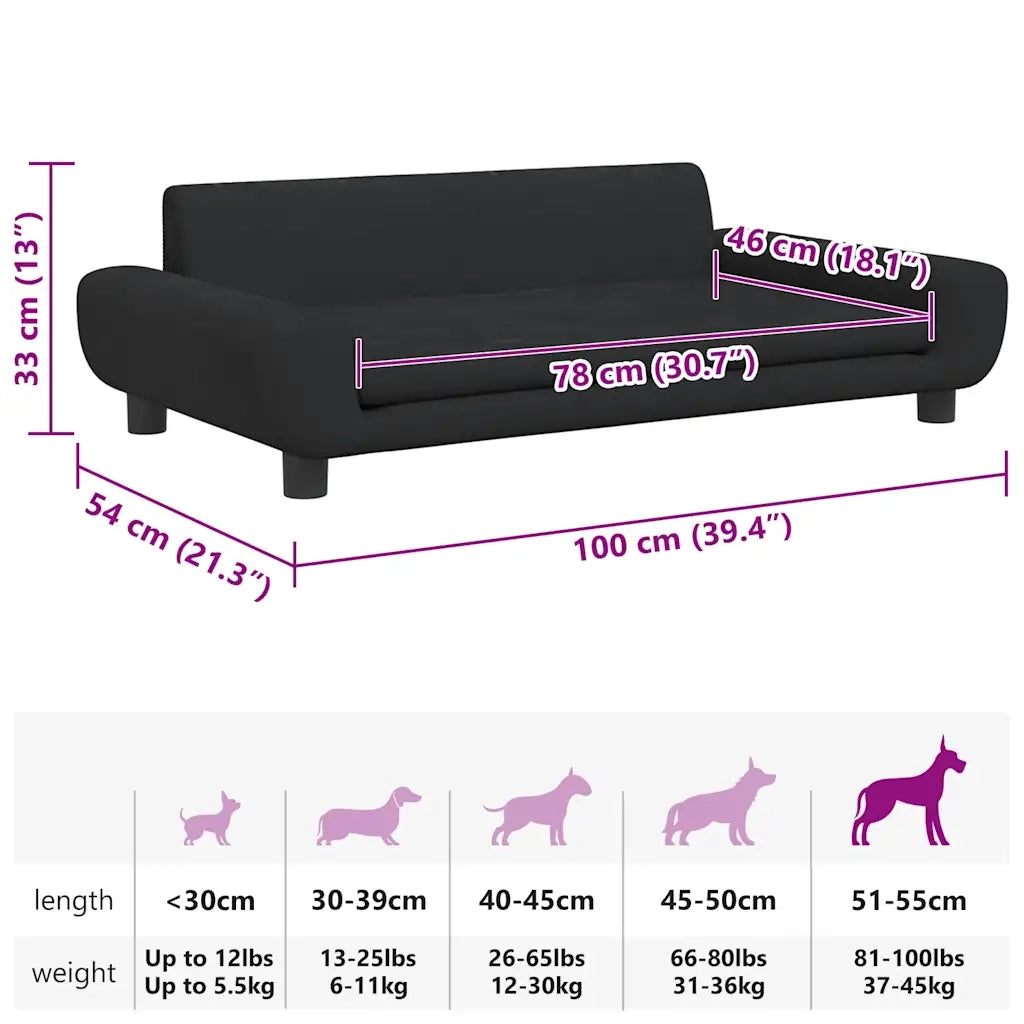 Lettino per Cani Nero 100x54x33 cm in Velluto CFW4580452