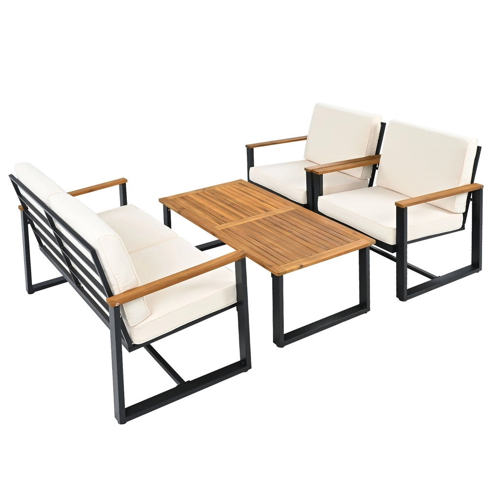 Set Divano da Giardino 3+2+1+1 Posti con Tavolino ¨C Xylo ¨C Acacia, Acciaio Zincato, Beige