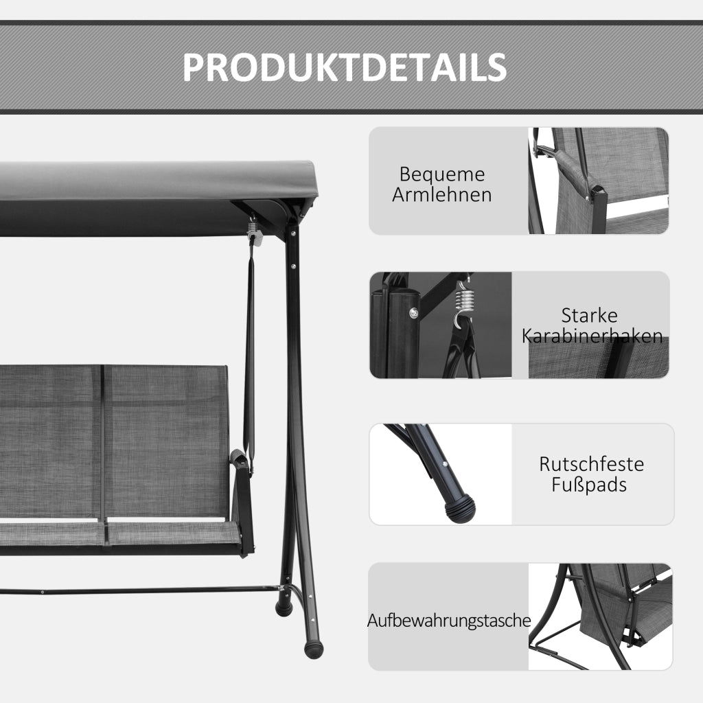 Dondolo da Giardino 3 Posti con Tettuccio ¨C MINIMAL ¨C Alluminio, Grigio, 196x128x172 cm