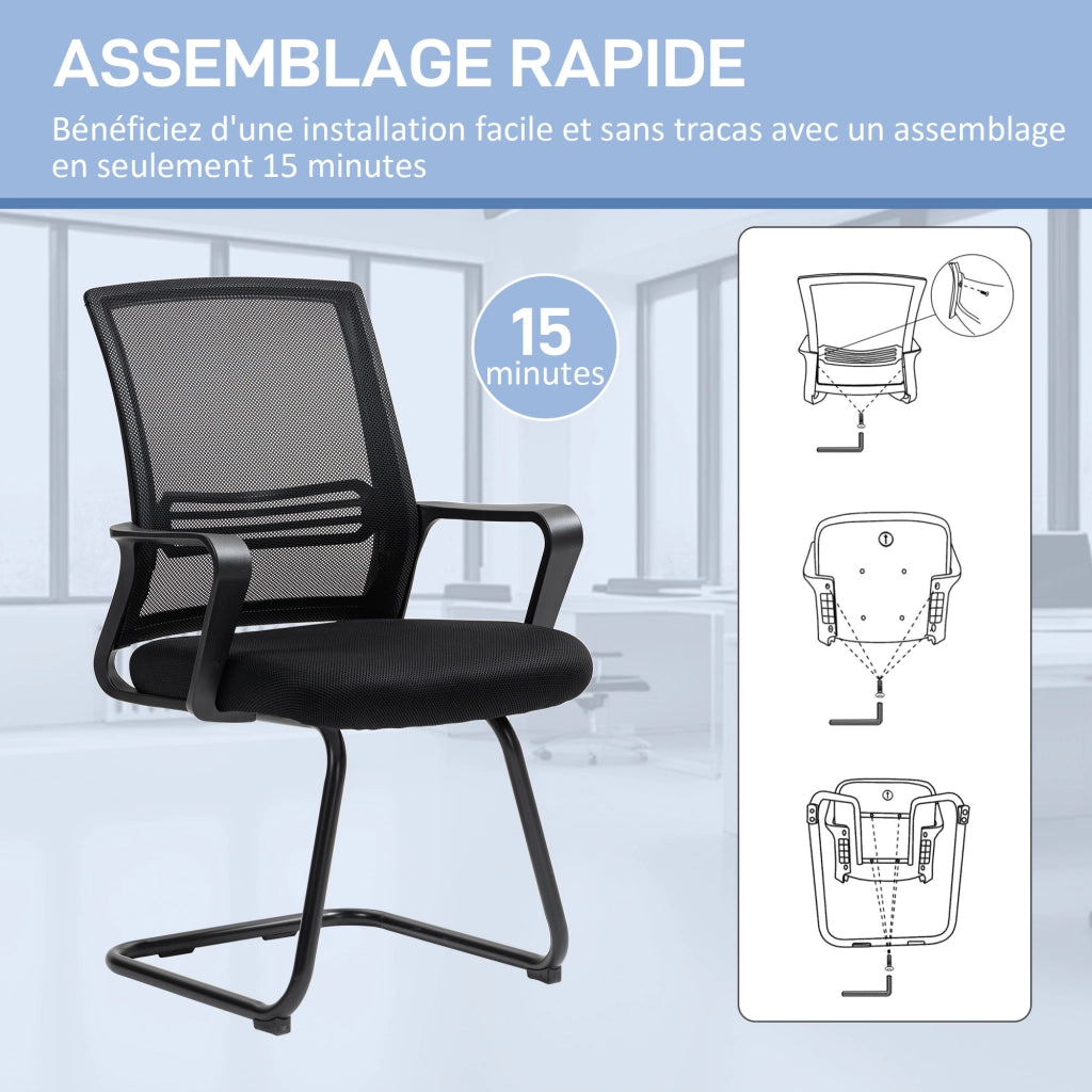 Sedia da ufficio in rete senza rotelle ¨C zephmum ¨C base a slitta, nera