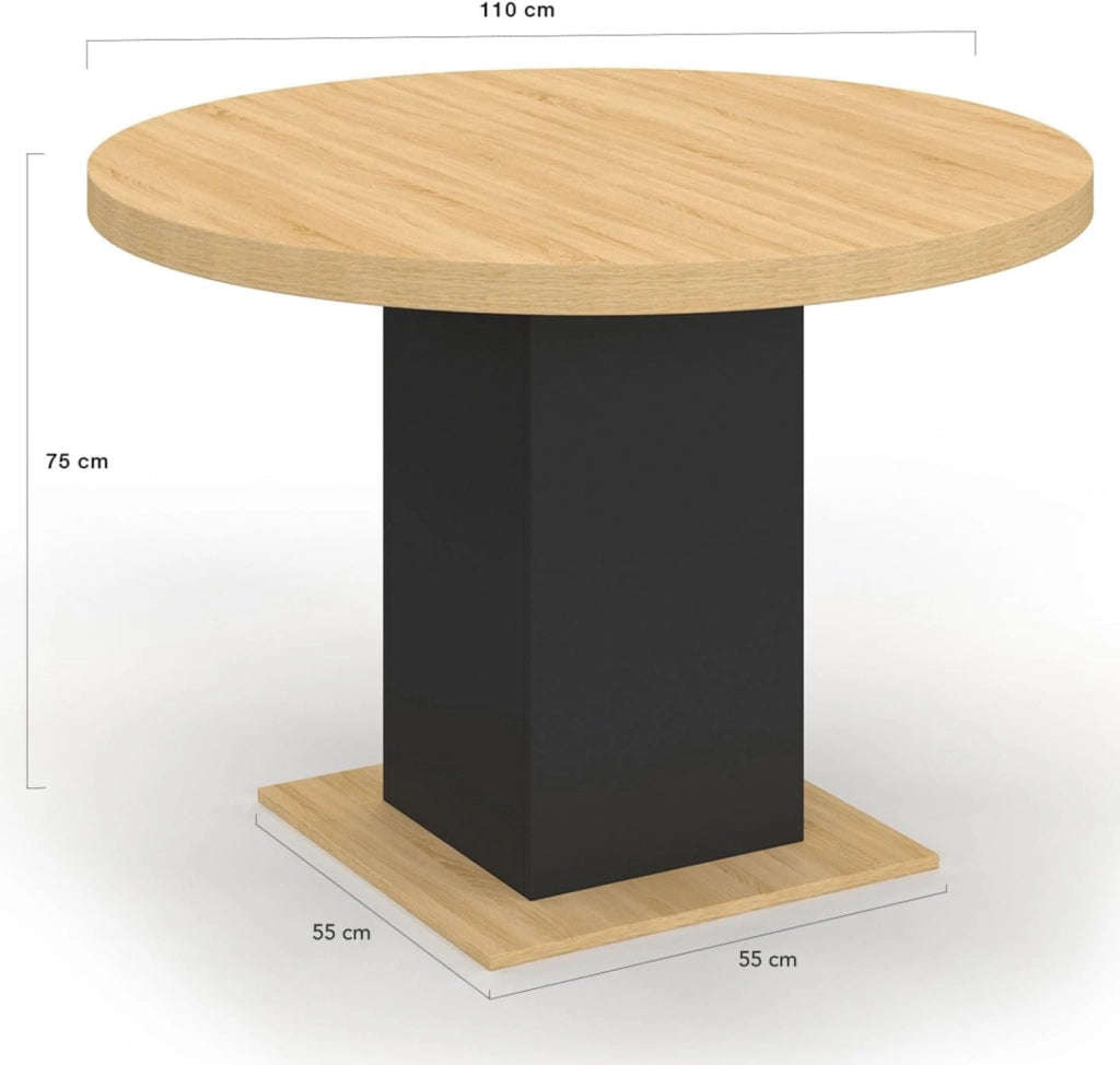 IDMarket - Tavolo da pranzo rotondo EDEN 6 persone in legno e nero 110 cm