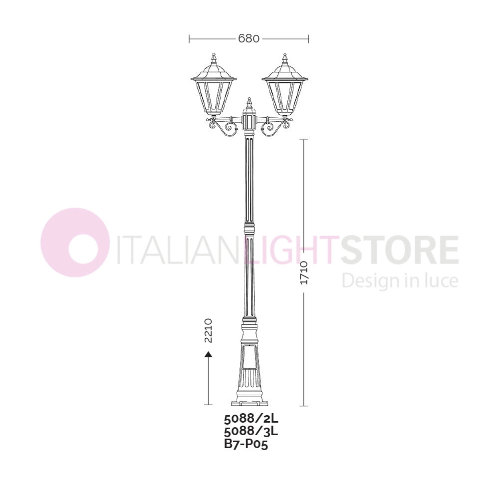 DAFNE BIANCO Lampione h.221 a 3 Luci con Lanterne Esagonali per Esterno Giardino
