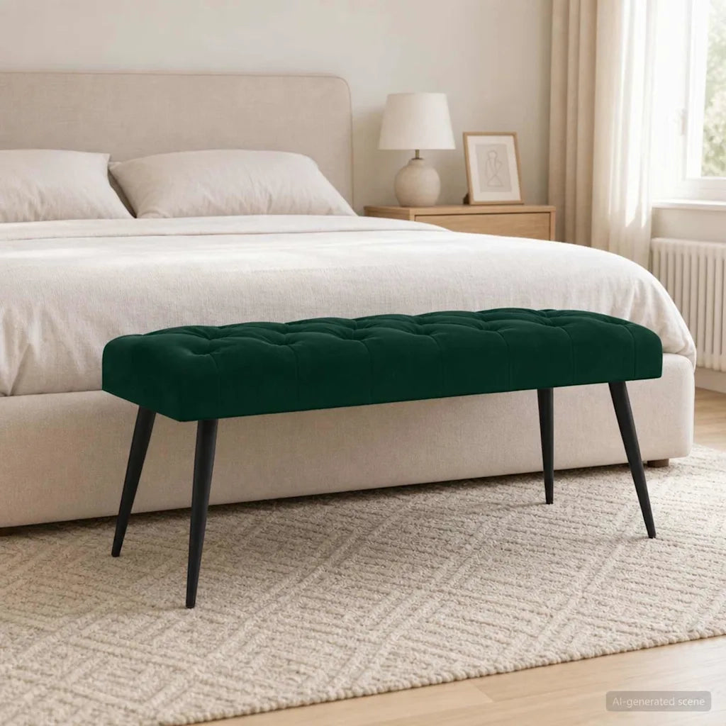 Panchina con bottoni imbottiti Verde Scuro 110 x 40 x 46 cm 42038573