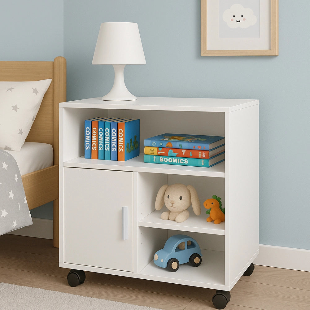 Mobile Porta stampante bianco con anta e ripiani 60x50x65 cm mobiletto ufficio