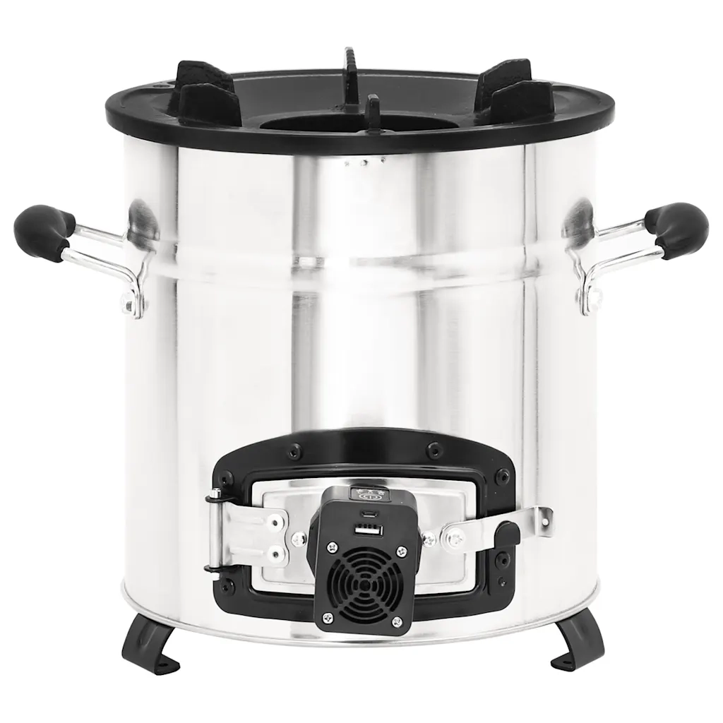 Stufa a Legna con Ventola USB Argento 35,5x26x28cm Acciaio Inox 319443