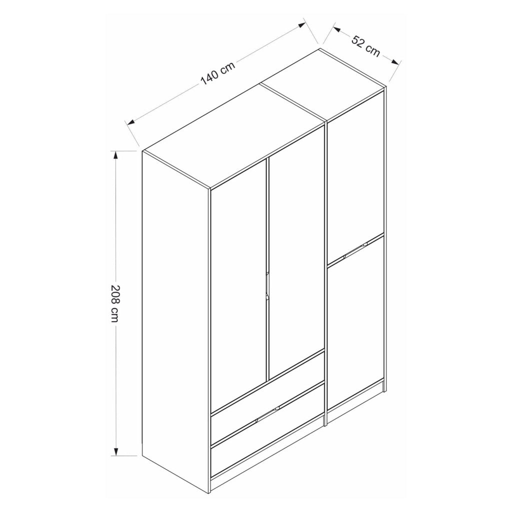 Armadio Camera da Letto Serle, Guardaroba Grande 2 Cassetti, 140x208h cm Bianco