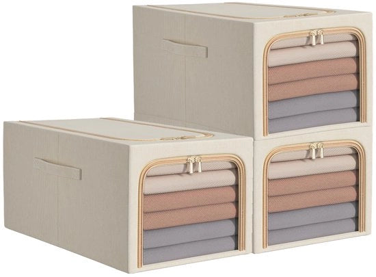 Borsa di stoccaggio per abbigliamento Hivexagon 55L, tela Oxford spessa, struttura metallica pieghevole, protegge contro umidità e polvere, doppia apertura con cerniera per abbigliamento, giocattoli, lenzuola e coperte (set da 3)