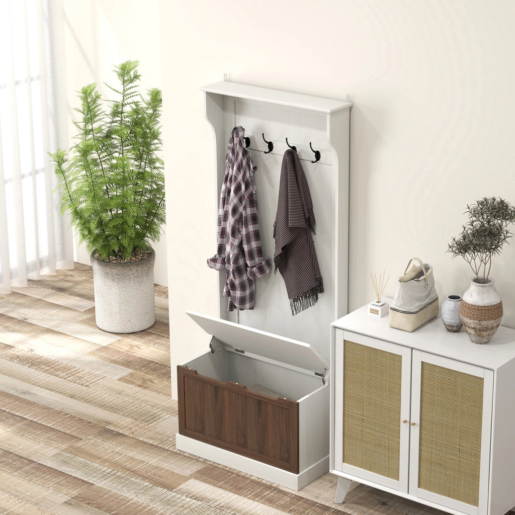 Scarpiera con Appendiabiti e Panca ¨C Zephmum ¨C Bianco, Legno, 71.5x39.5x170 cm