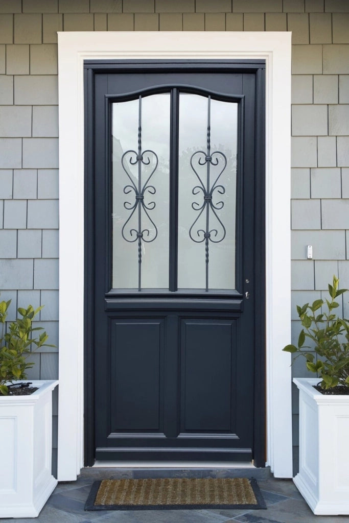 Portoncino d'ingresso in legno Exo modello 'Sanna' 215X90 a sinistra con maniglia e barra senza maniglia