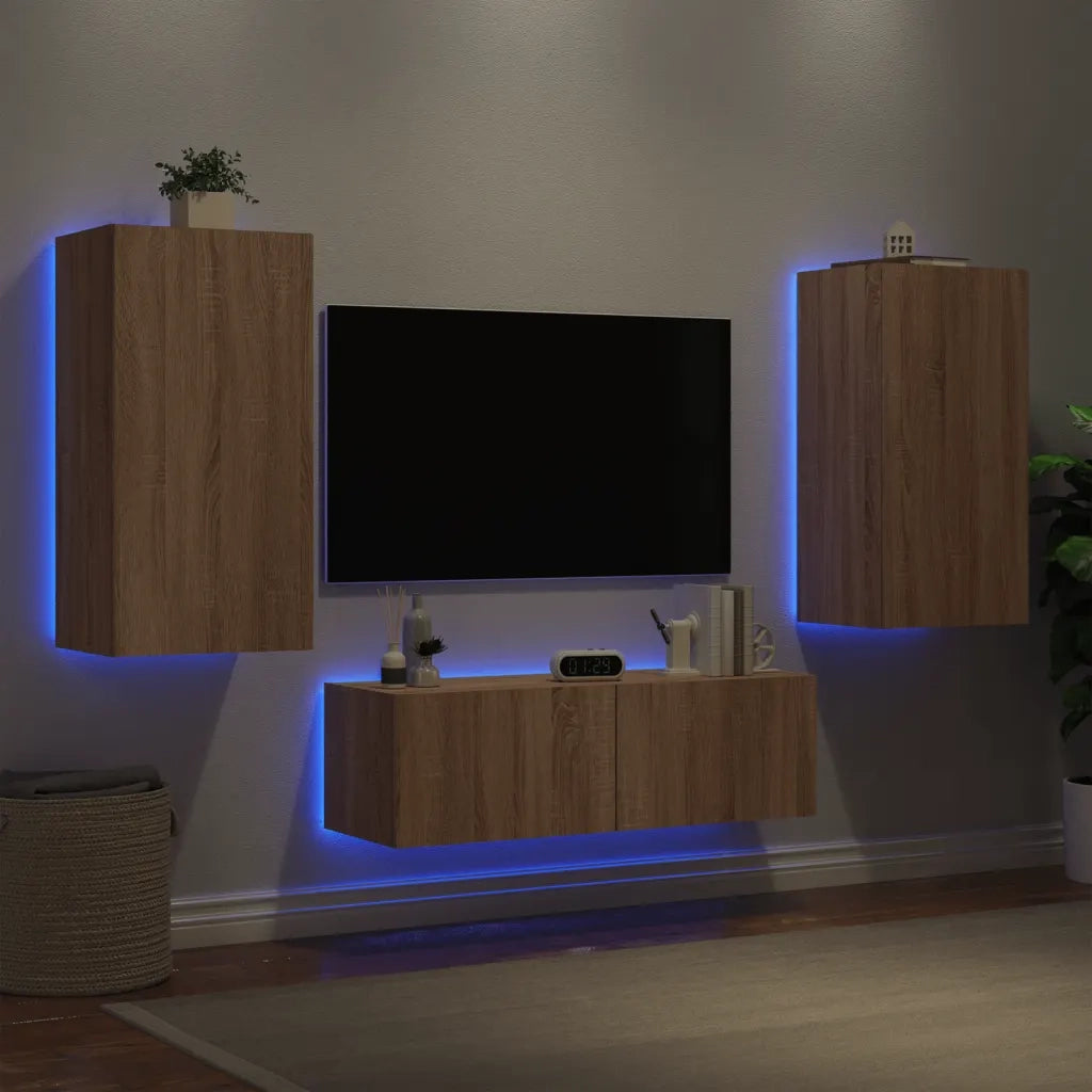 Mobili TV a Muro 3pz con Luci LED Rovere Sonoma 3216876