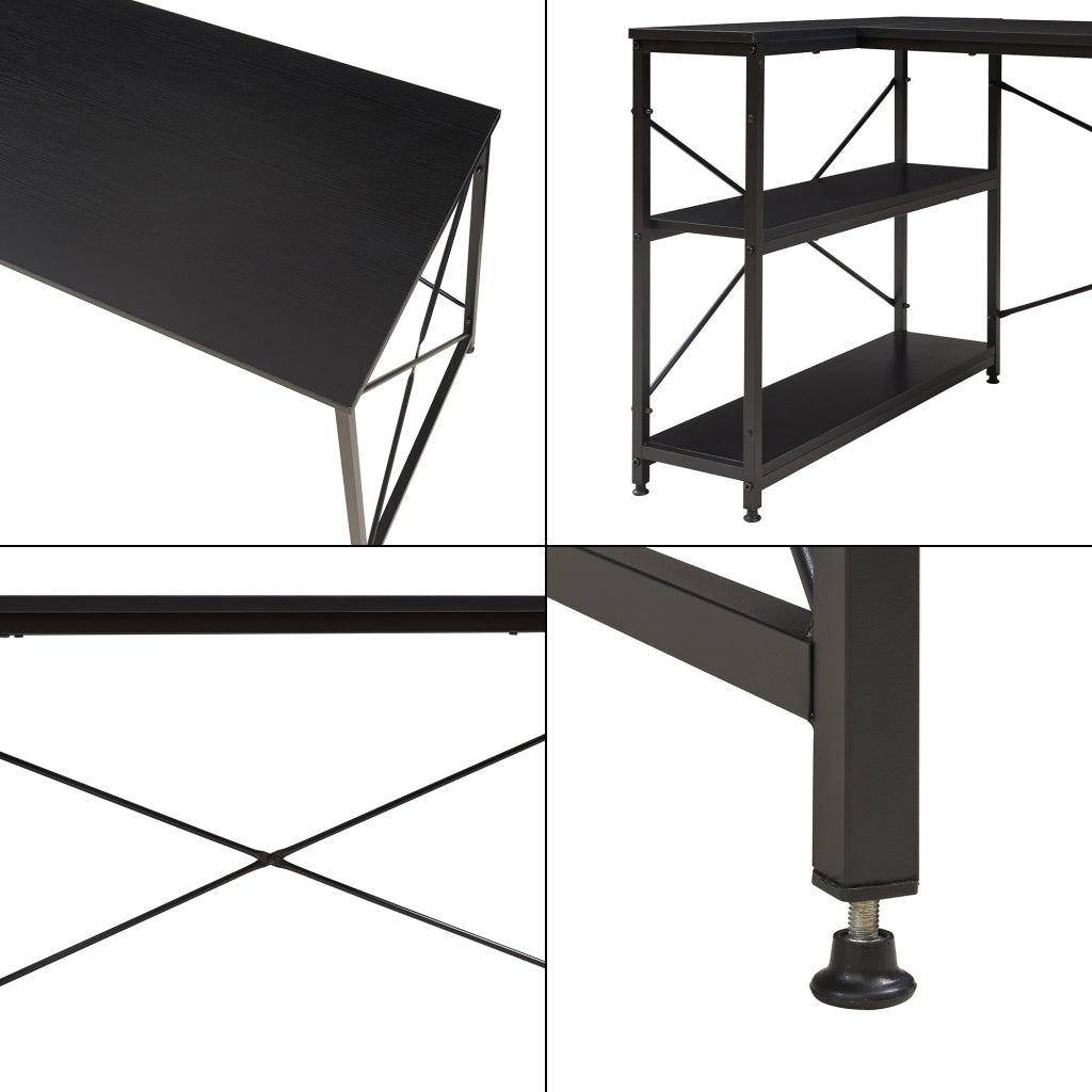 Scrivania Angolare Raundsvalt Tavolo a L con Laterale Reversibile 137x88x75 cm Nero [en.casa]