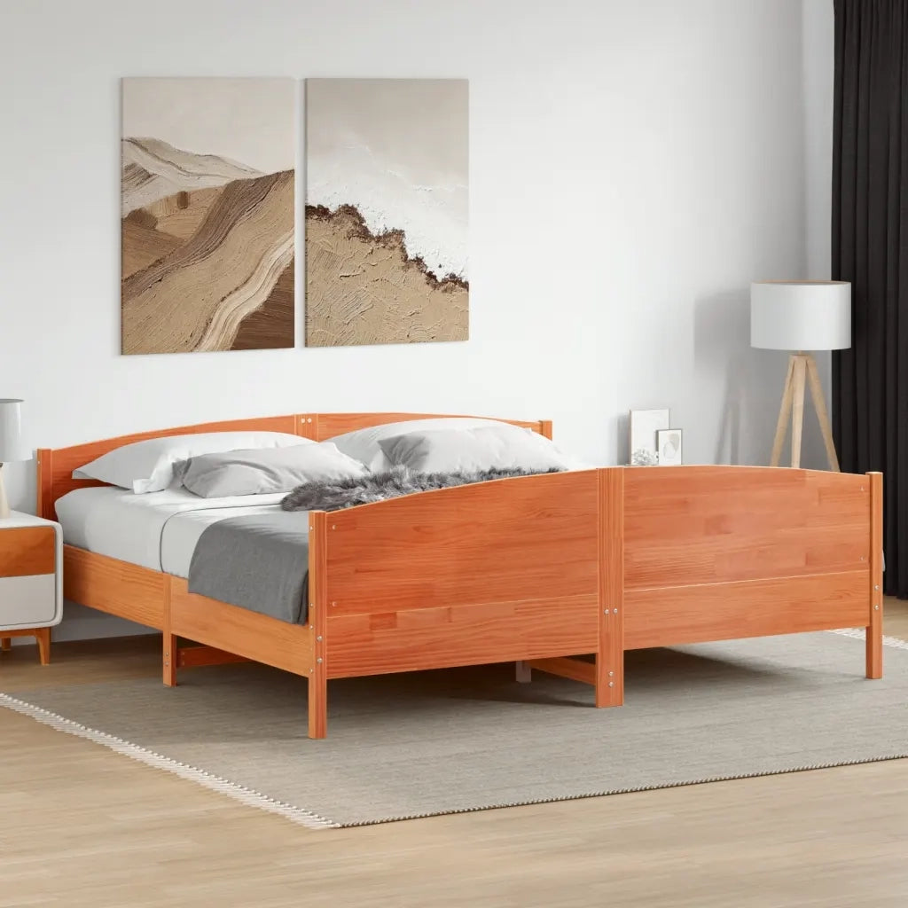 Letto matrimoniale | Letto per adulti | Giroletto senza Materasso Marrone Cera 180x200 cm Legno di Pino