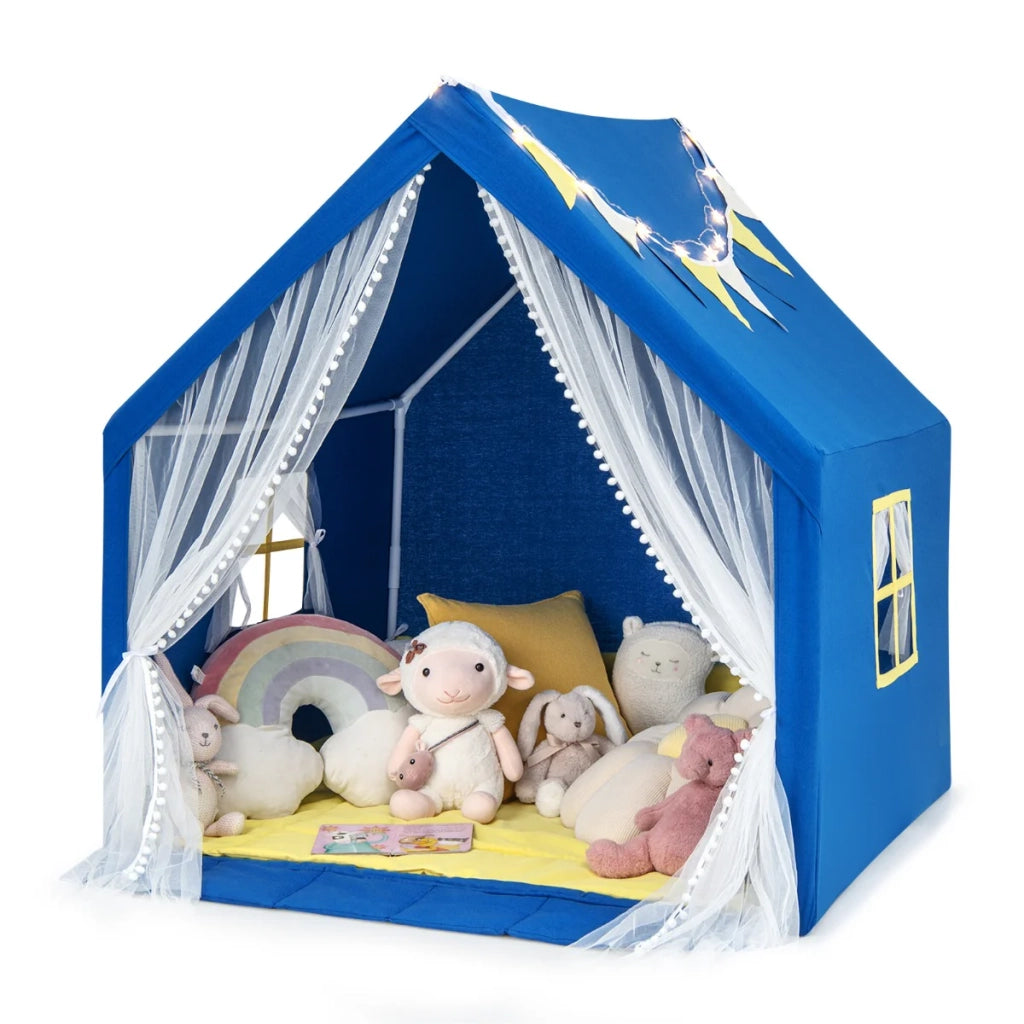 Tenda da gioco per bambini 122 x 105 x 125 cm spazio gioco luminoso e confortevole stile moderno poliestere e cotone blu 20_0020377