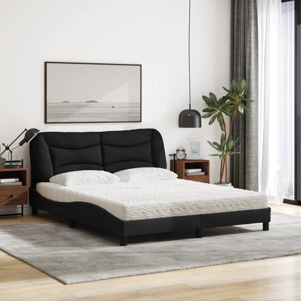 Letto con Materasso Hvar Nero 160x200 cm in Tessuto 3208543