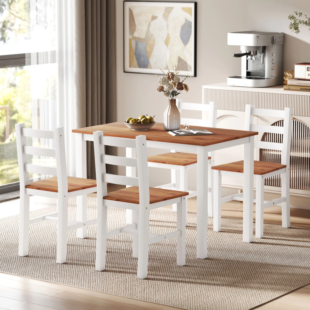 Tavolo da pranzo con 4 sedie ¨C zephmum ¨C legno di pino, marrone e bianco
