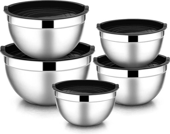 Set di 5 contenitori in acciaio inossidabile con coperchio ermetico - 45 l 27 l 15 l 12 l / 07 l - ideale per cucina cottura conservazione stivaggio e lavastoviglie resistente