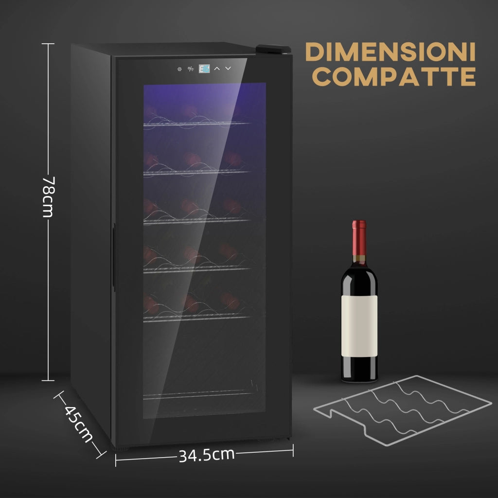 Cantinetta Frigorifero per 18 Bottiglie di Vino con Display Digitale, Luce LED e Controllo Temperatura, Nero