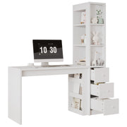 Scrivania con libreria; 3 cassetti e vano laterale - per studio - 150×50×180 cm - bianco