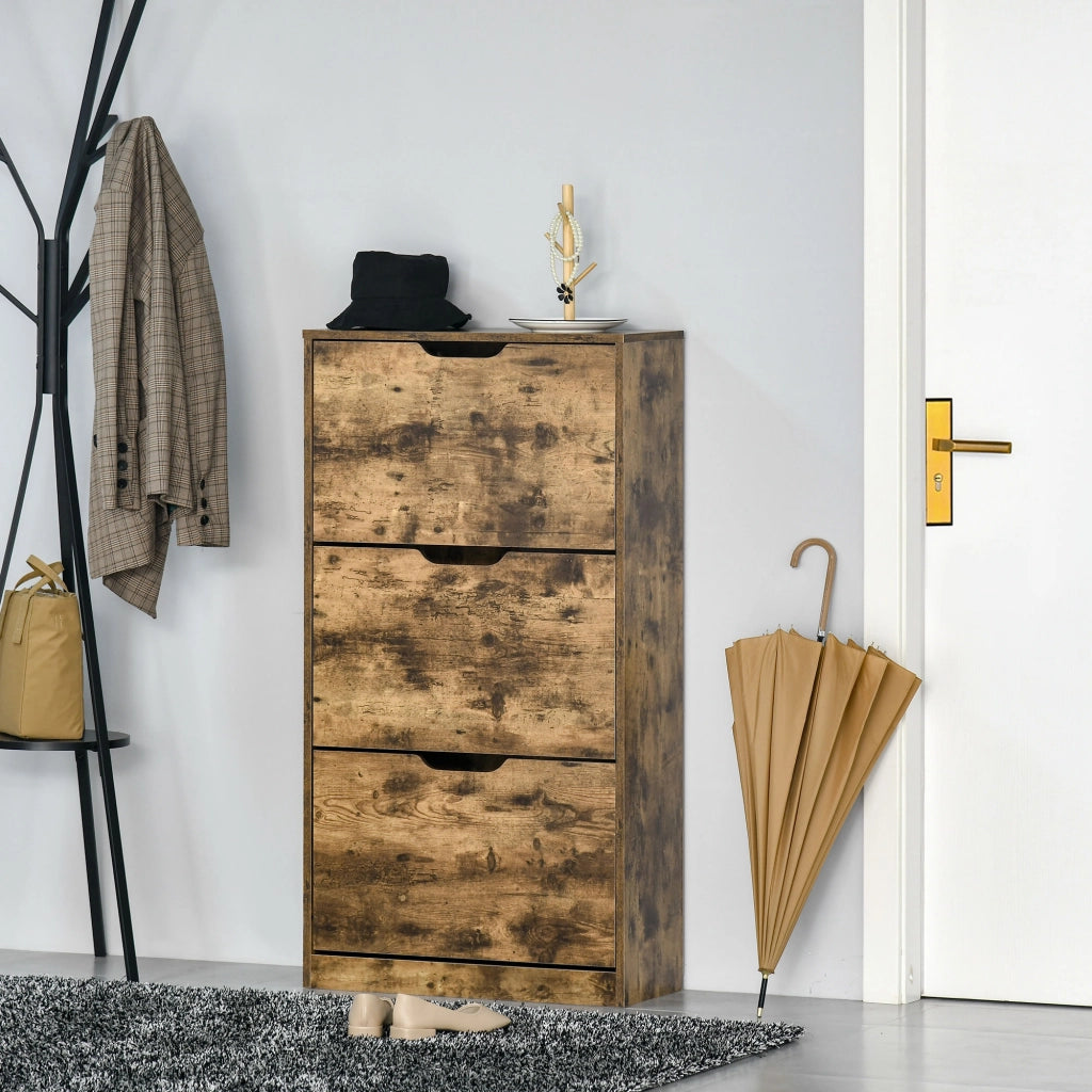 Easycomfort Mobile Scarpiera Salvaspazio a 3 Ante con Mensole Regolabili per 12-18 Scarpe, in Legno, 62.5x26x117.5cm, Marrone Rustico