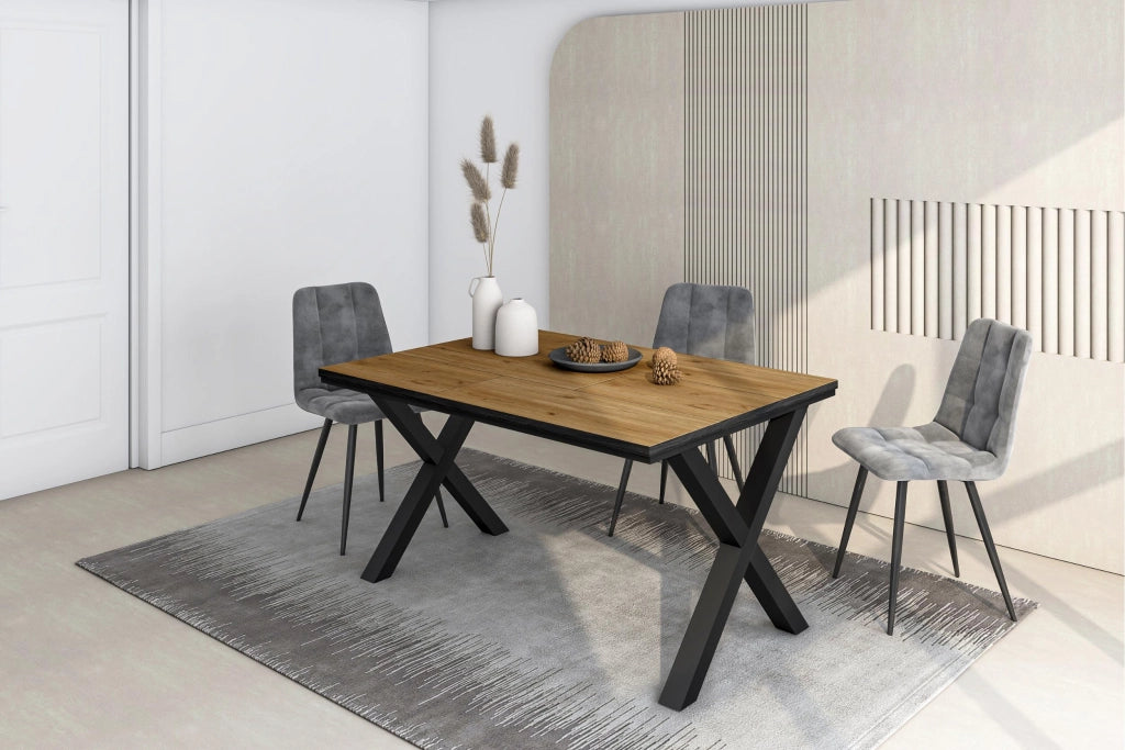 Tavolo da Pranzo, 140x90x74 cm, Per 6 persone, Tavolo Cucina, Rovere e nero