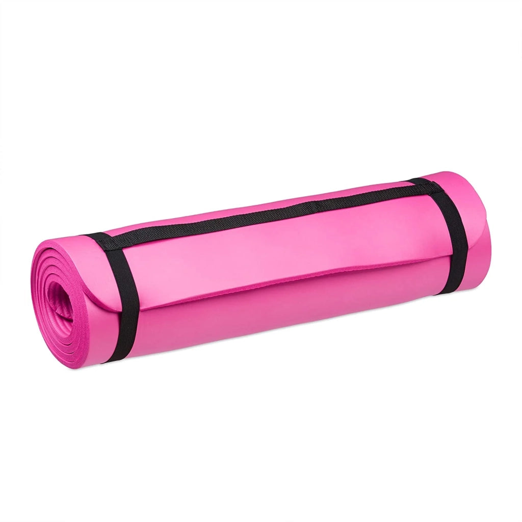 Tappetino yoga in gomma spessa 1 cm con tracolla per ginnastica pilates aerobica rosa 13_0002843_7