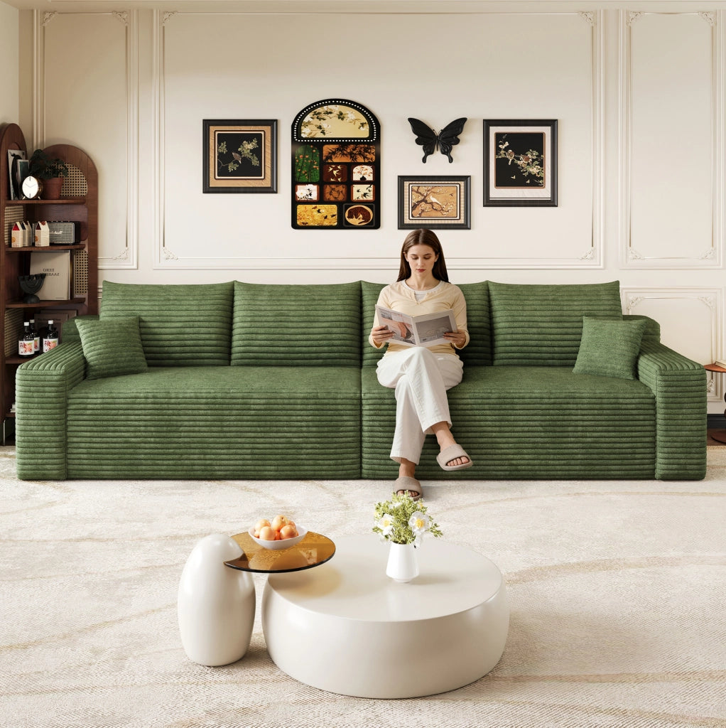 SOFA Modulare 302 cm in tessuto corduroy verde