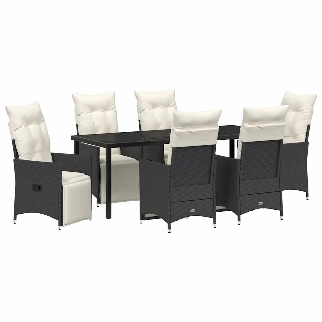 Set da Pranzo per Giardino con cuscino 7 pcs Nero polyrattan 3379567