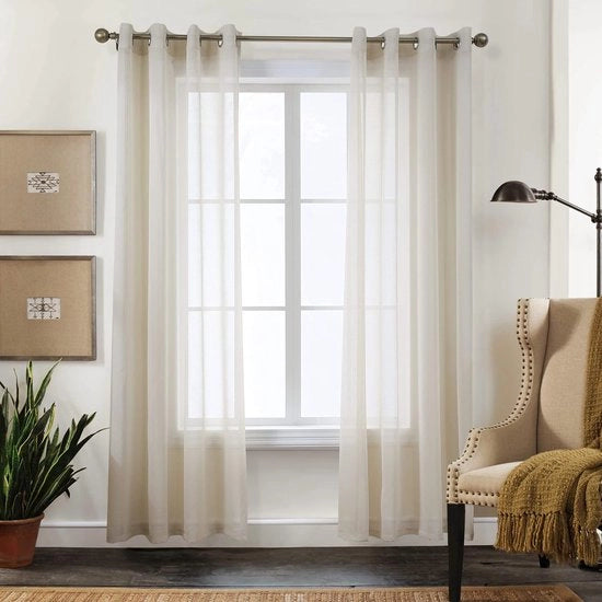 Set di tende a voile da 2 pezzi - Trattamento moderno delle finestre - 225 x 140 cm - Anelli argentati - Poliestere - Translucido e lavabile