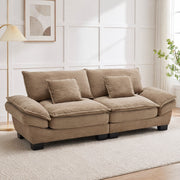 Divano 2 Posti con Seduta Extra Profonda, Braccioli Imbottiti e Cuscini, in Velluto a Coste, Cachi 224 × 81 × 81 cm
