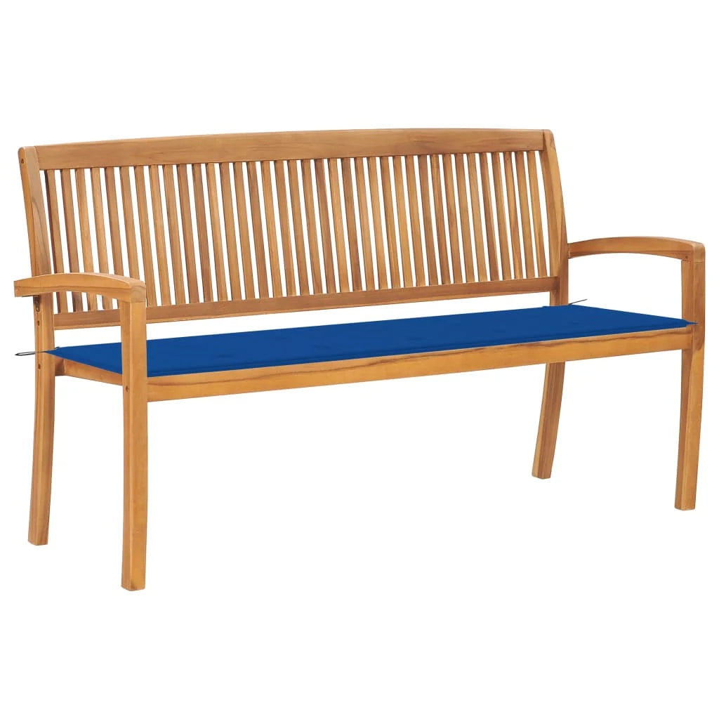 Panchina da giardino arredo esterno per patio panchina da terrazzo impilabile con cuscino 159 cm legno massello di teak 02_0011705