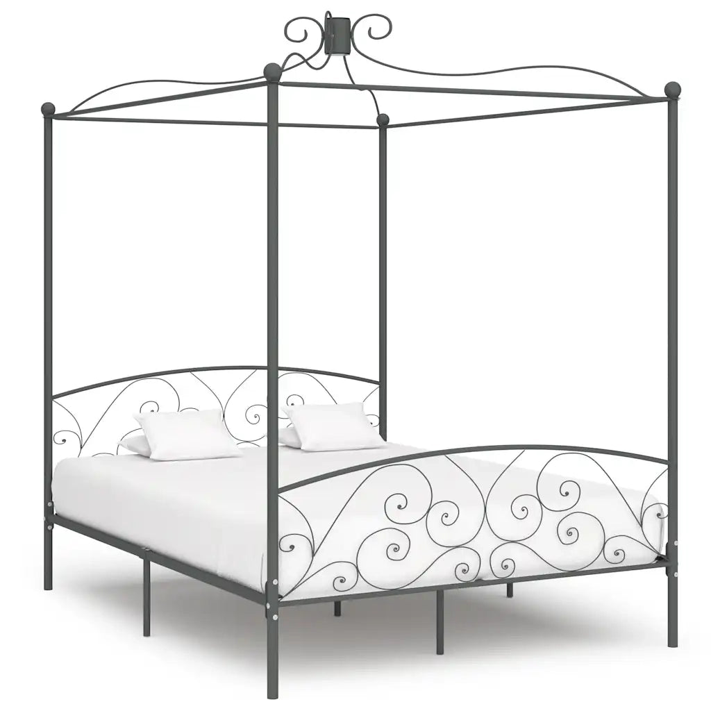 Letto a Baldacchino Grigio in Metallo 180x200 cm
