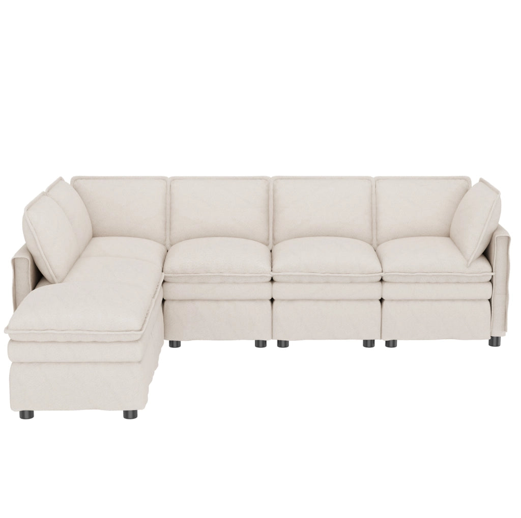 Divano modulare XXL con funzione letto; configurabile a U o L; chenille beige 344 cm